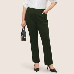 Bloomchic Plus Size Plain Pleated Elastic Waist High Rise Pants